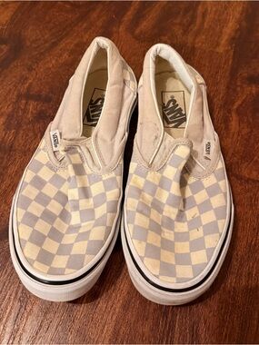 Vans Slip-On Checkerboard Sneakers - Cream and Gray